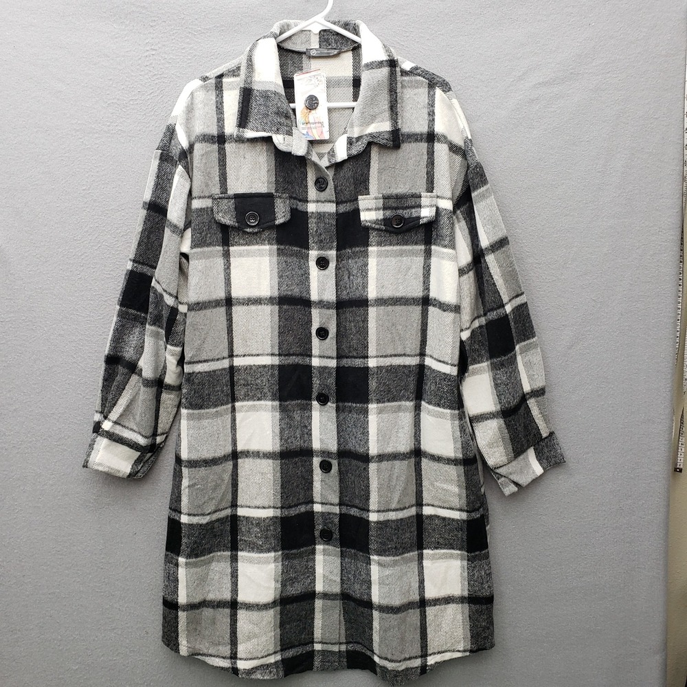 Pretty Garden Flannel Shirt Dress Black Gray Buffalo Plaid Fall Cabincore XL NWT